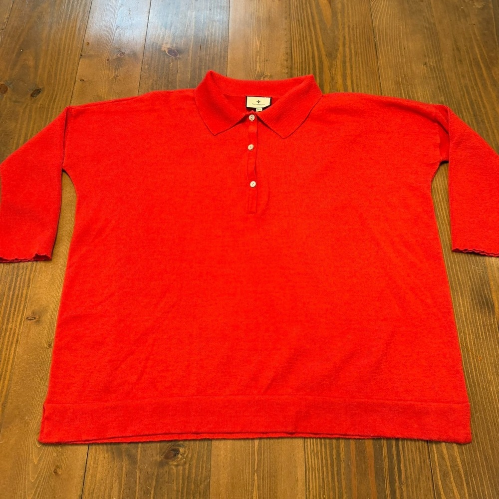 Tuckernuck Clayton Knit Polo M/L Sweater Red 3/4 Tencel & Linen Blend Oversize